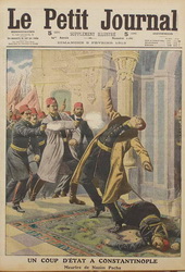 Fransız Le Petit Journal'ın ilk sayfasında yer alan Nâzım Paşa'nın öldürülüşü illüstrasyonu.