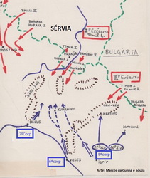 Kumanova Muharebesi öncesi Sırp ve Osmanlı ordularının hareketlerini gösteren harita