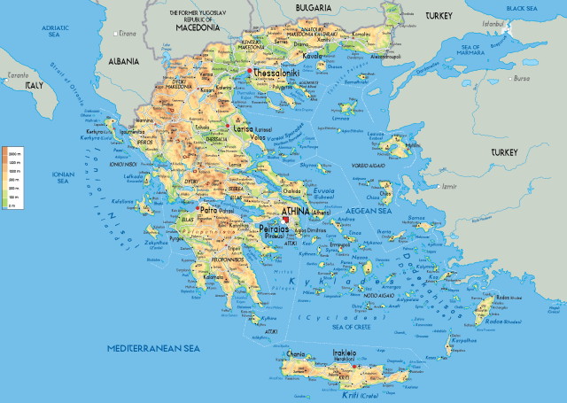 Yunanistan Fiziki Haritası